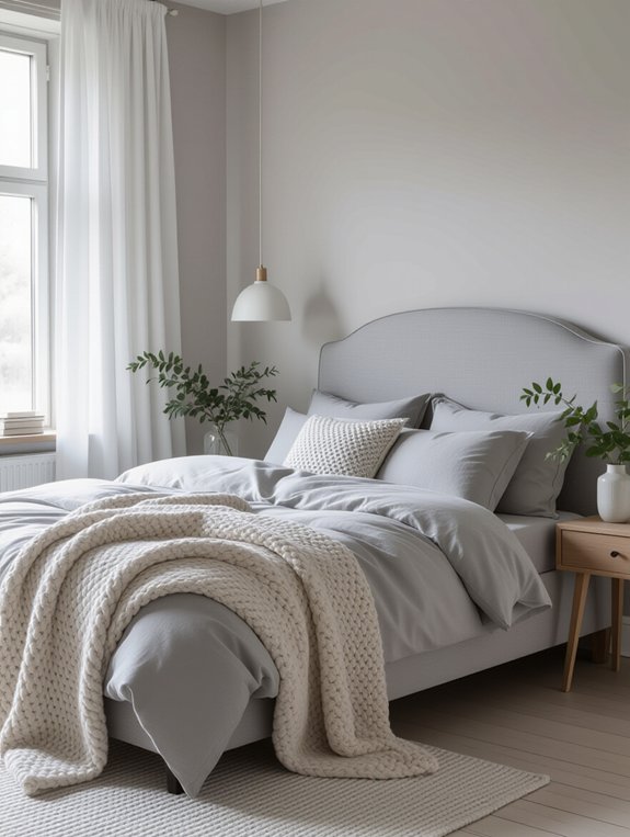 tranquil scandinavian gray bed