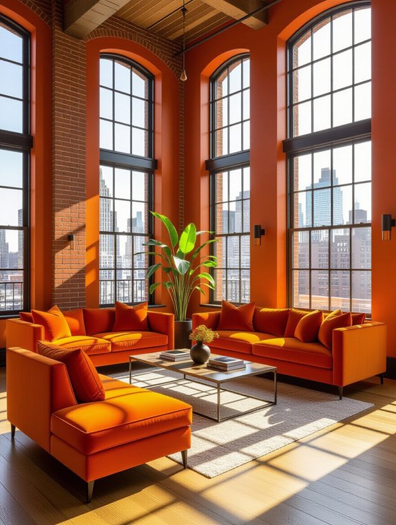 urban loft with orange accents
