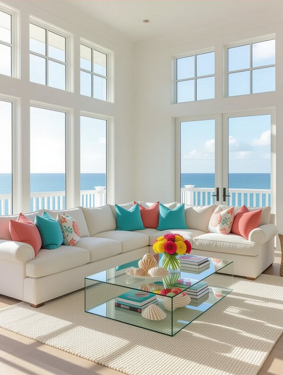 vibrant accents enhance beige