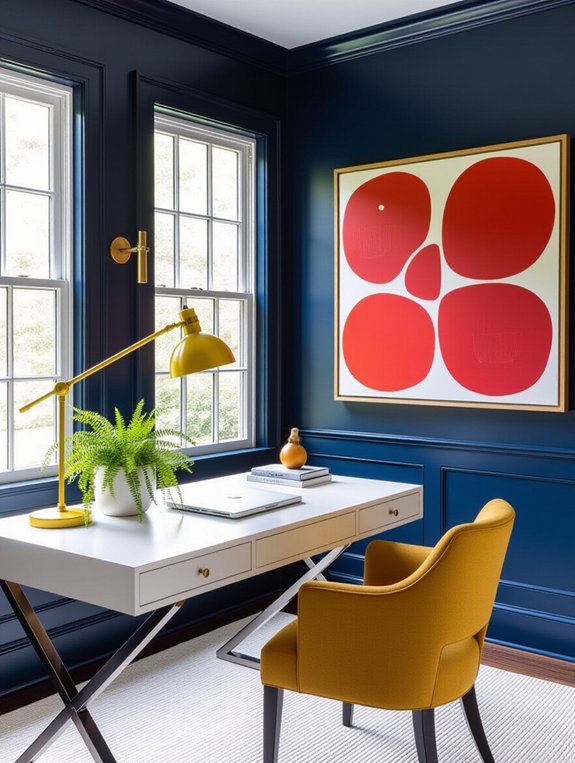 vibrant accents enhance workspace