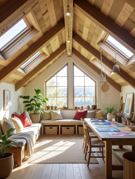 vibrant attic craft room