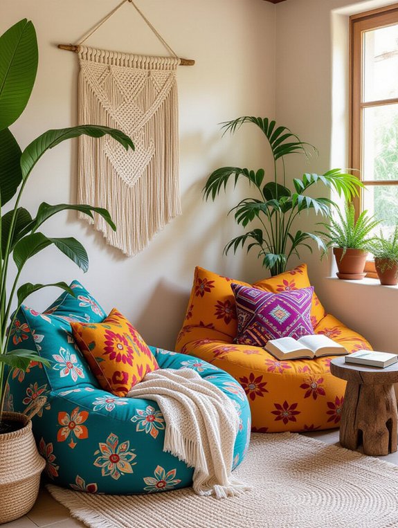 vibrant bohemian reading nook