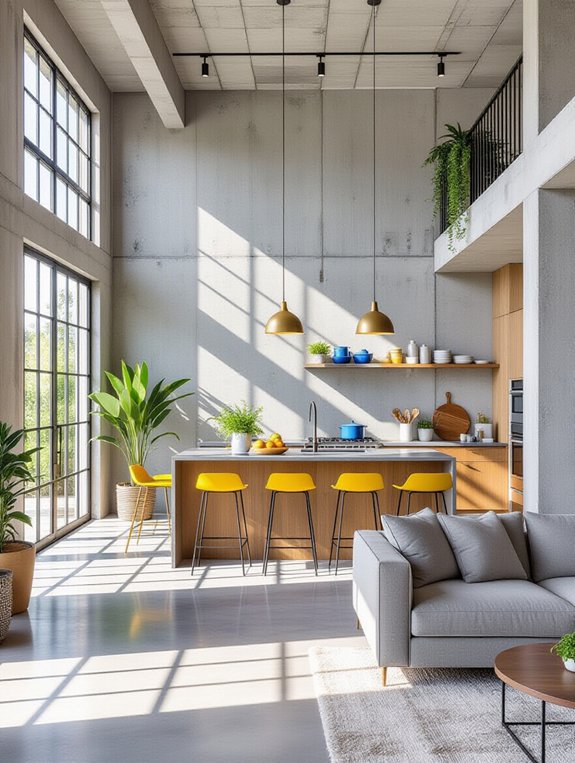 vibrant concrete kitchen design