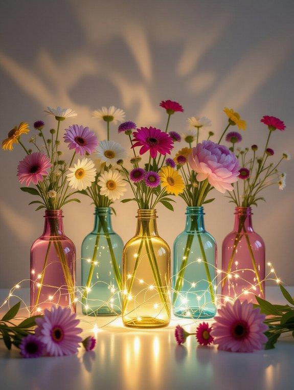 vibrant floral bottle decor