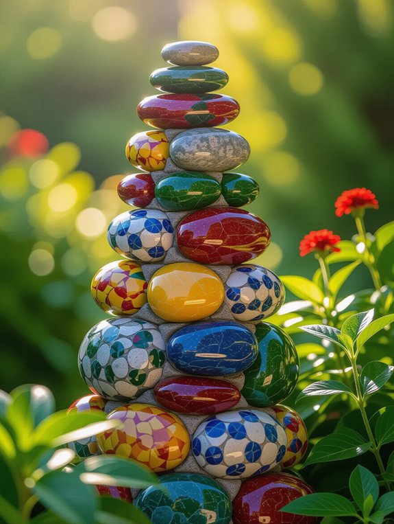 vibrant mosaic garden tower