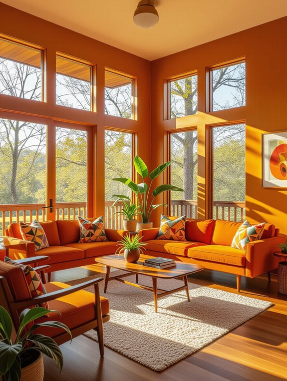 vibrant orange mid century accents