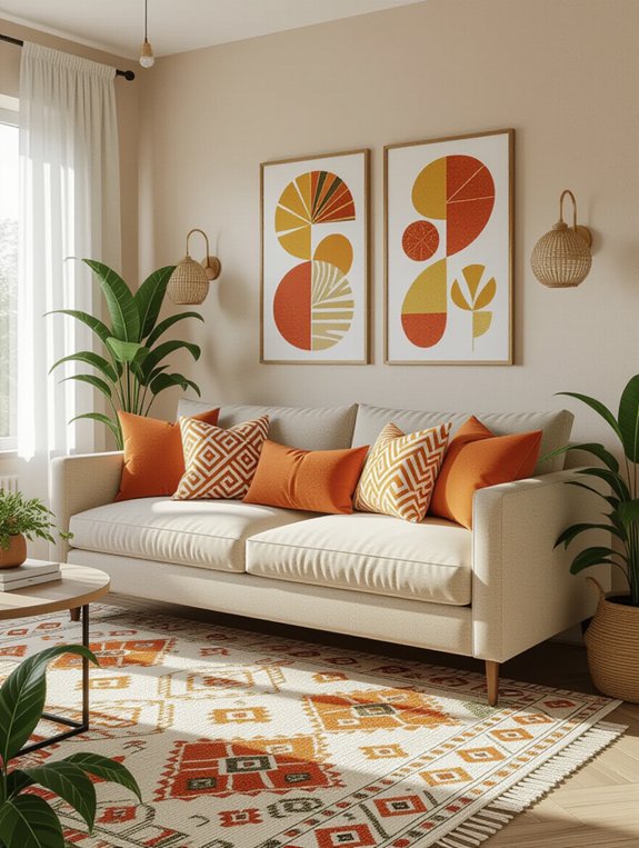 vibrant orange pattern mixing