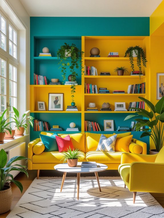 vibrant shelves with plants