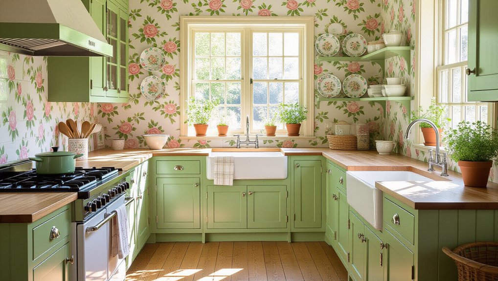vintage green floral kitchens