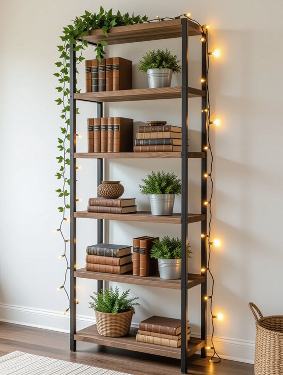 vintage lights enhance bookshelf