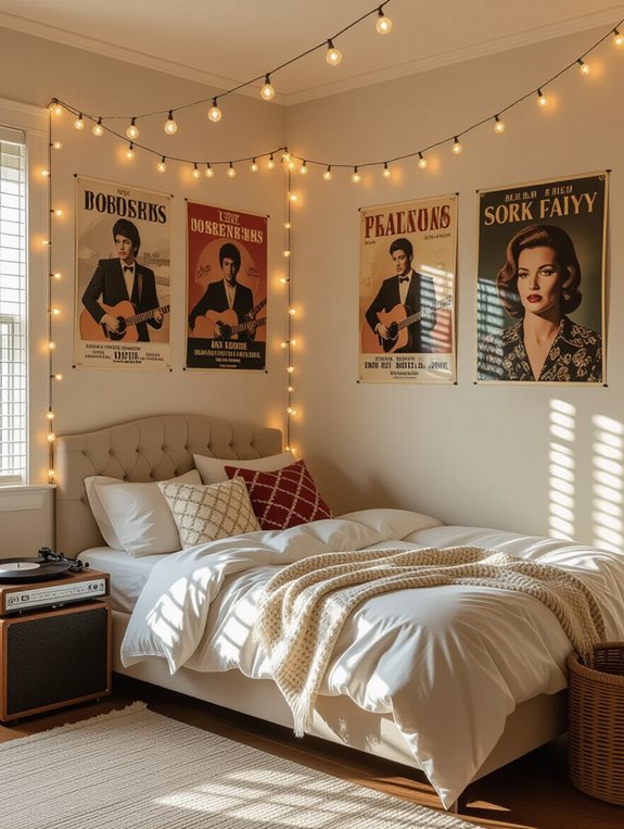 vintage posters and soft lighting