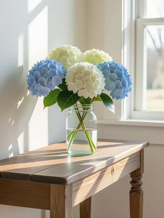 vintage table with hydrangeas