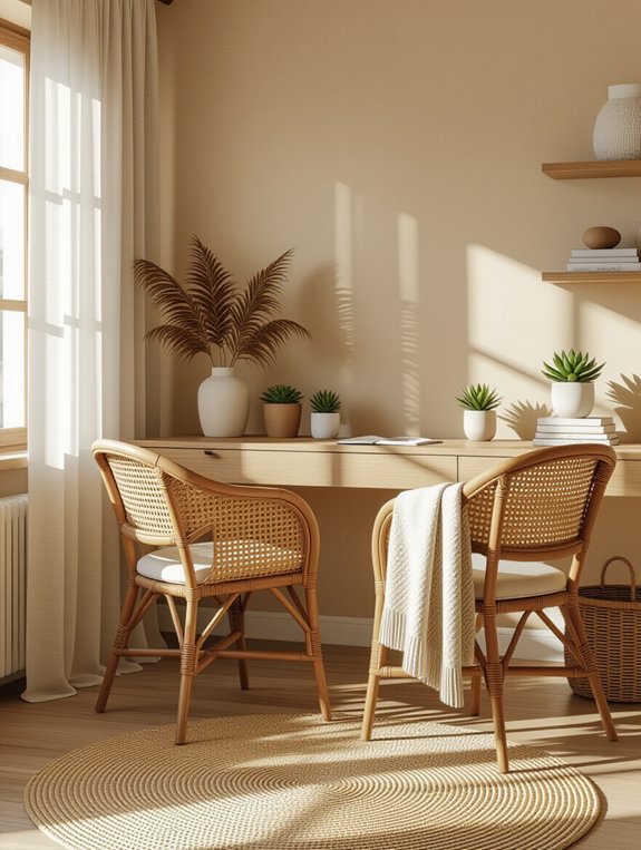 warm earthy rattan chairs