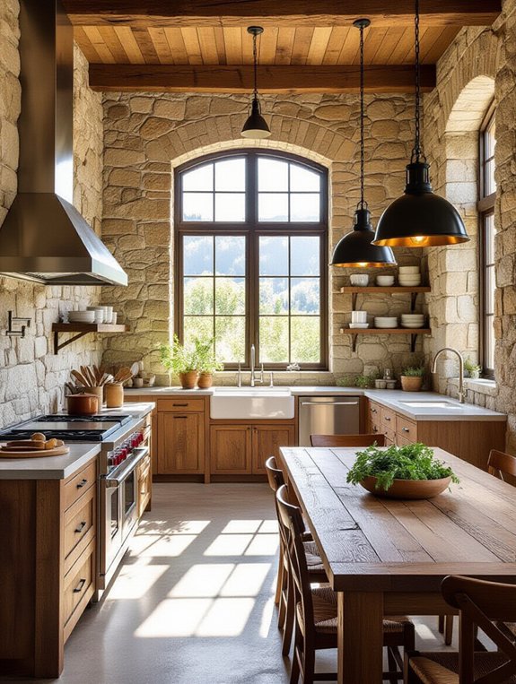 warm stone kitchen ambiance