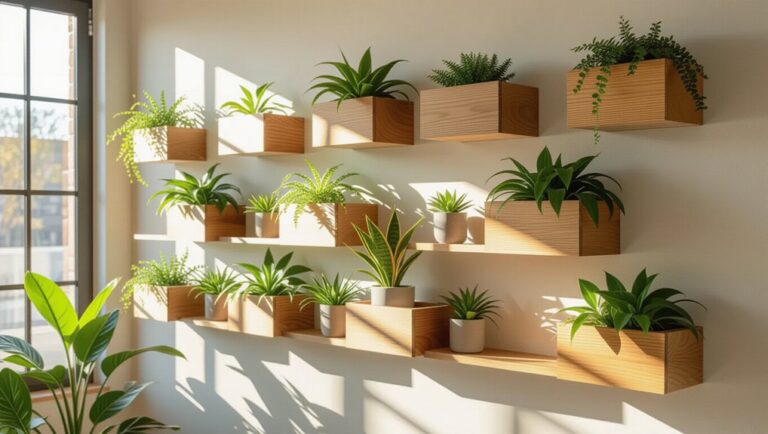 wooden wall shelves with plants