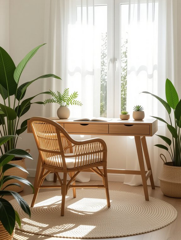 zen workspace with rattan
