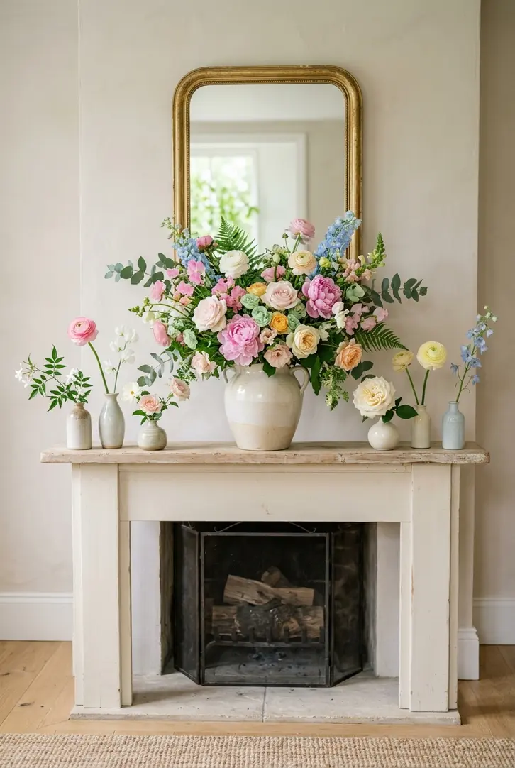 Spring Mantle Decor Ideas with Florals