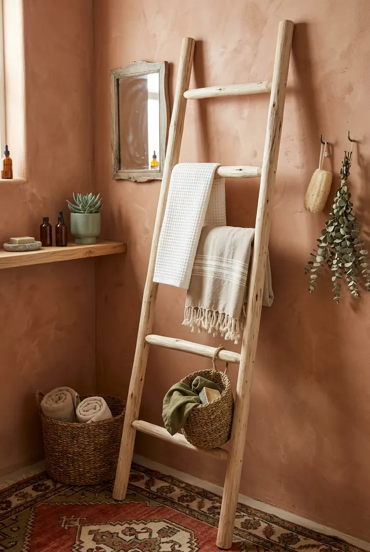 Natural Wood Ladder Storage