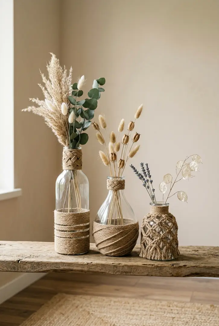 Rope Wrapped Glass Vases