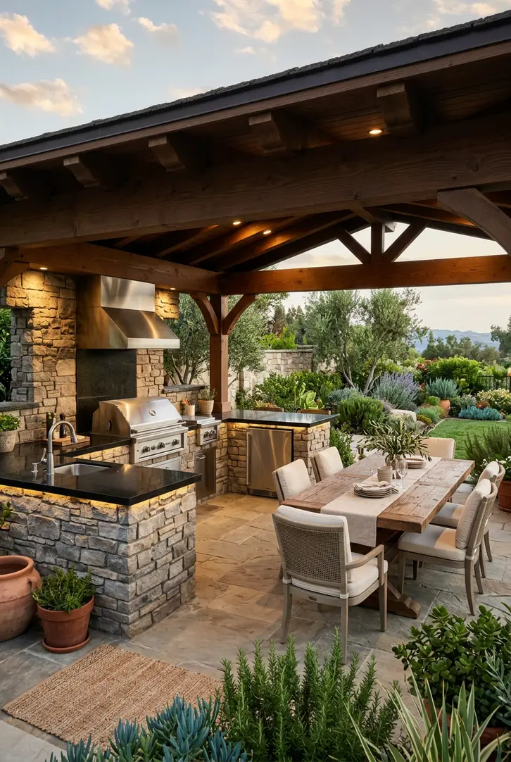 Elegant Outdoor Kitchen and Dining