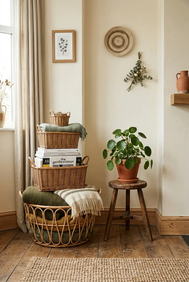 Integrate Woven Baskets for Storage