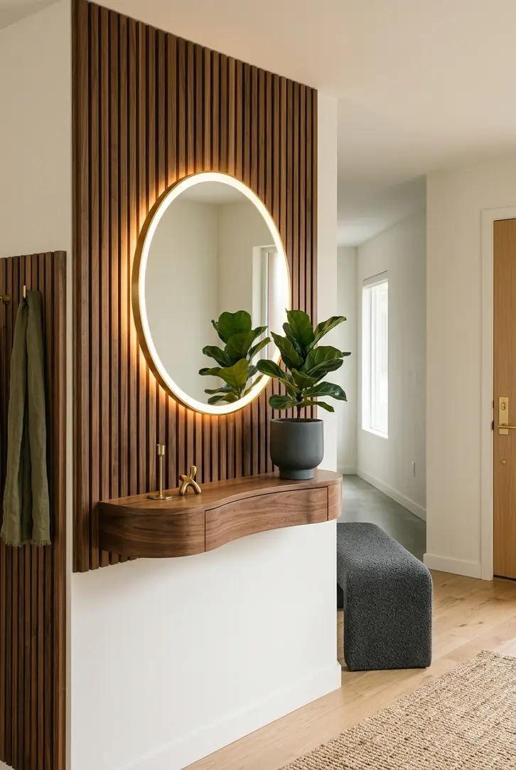 Mid-Century Modern Flair with a Circular Mirror Statement