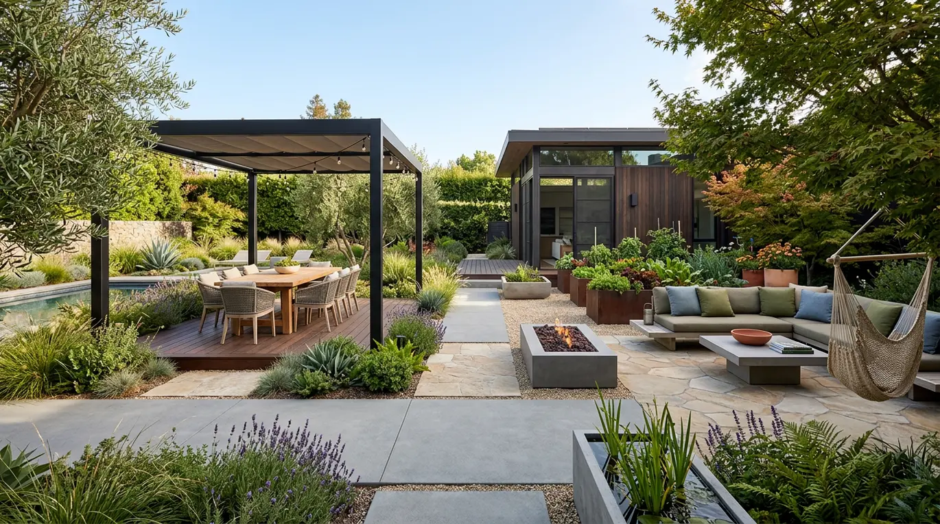 backyard layout ideas, small backyard design, outdoor living spaces, garden zone planning