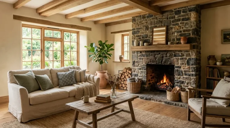 earthy cottage home decor, rustic farmhouse style, natural home elements, cozy interior design