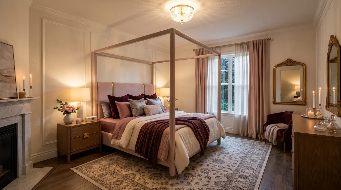 romantic bedroom ideas, cozy bedroom decor, intimate bedroom design, sensual bedroom setup