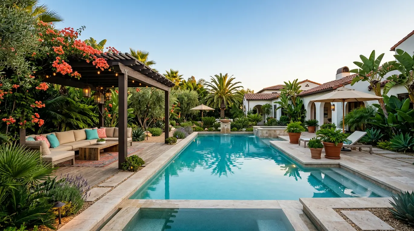 dream backyard oasis, backyard landscape ideas, outdoor living space, garden design inspiration