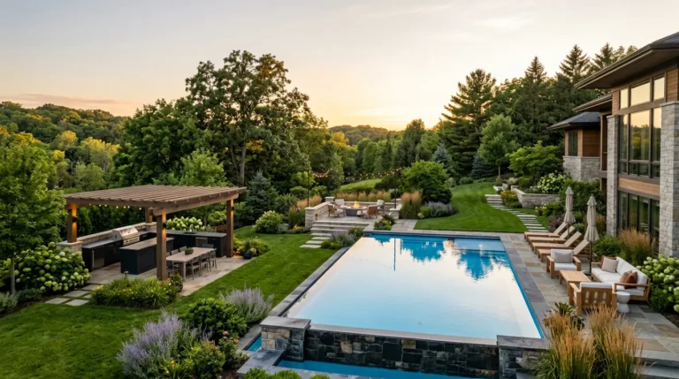 large backyard ideas, expansive outdoor living, luxury garden designs, backyard landscape design
