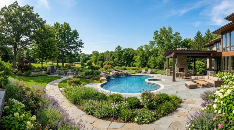 large backyard landscaping, spacious garden design, luxury outdoor living, expansive yard ideas