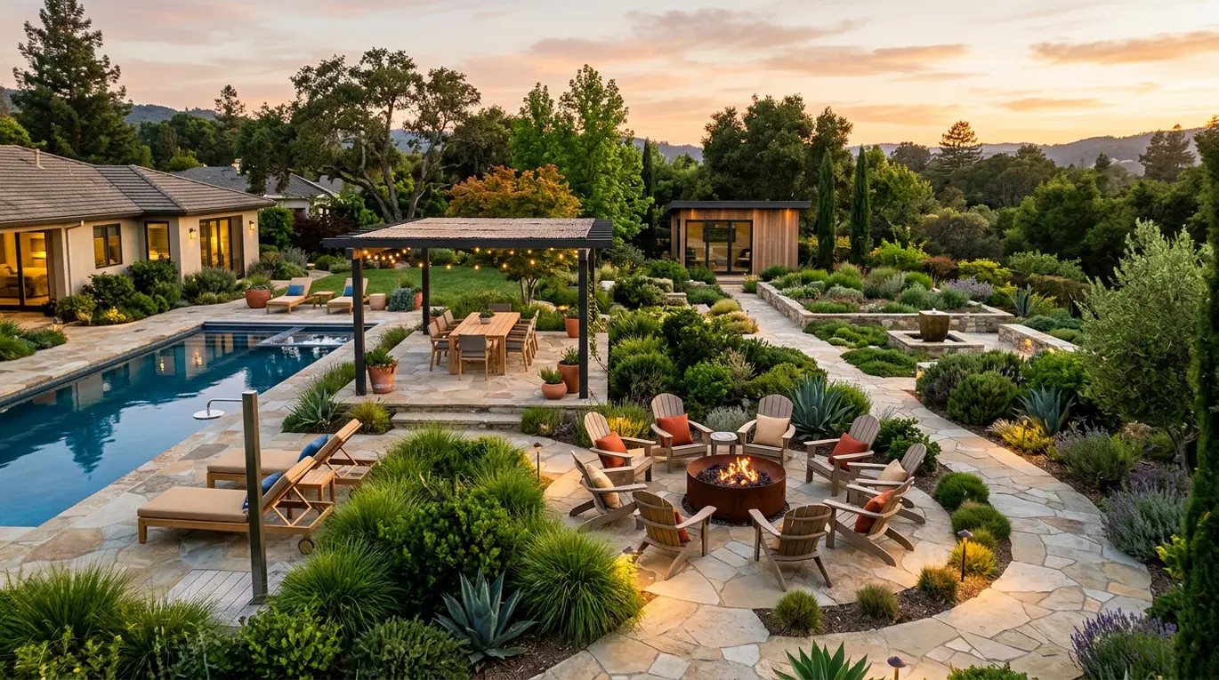large backyard landscaping, expansive garden design, outdoor living spaces, backyard oasis ideas