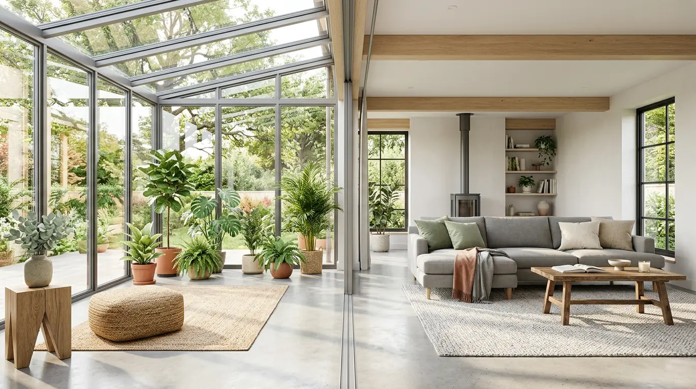 sunroom addition off living room, living room sunroom design, sunroom extension ideas, connected sunroom benefits