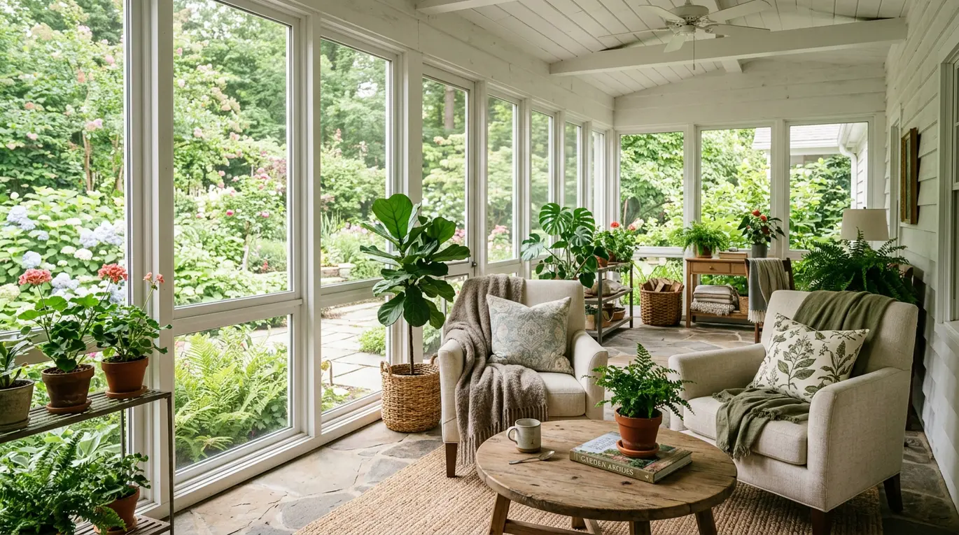 cozy enclosed porch ideas, screened porch decor, sunroom design, four season room