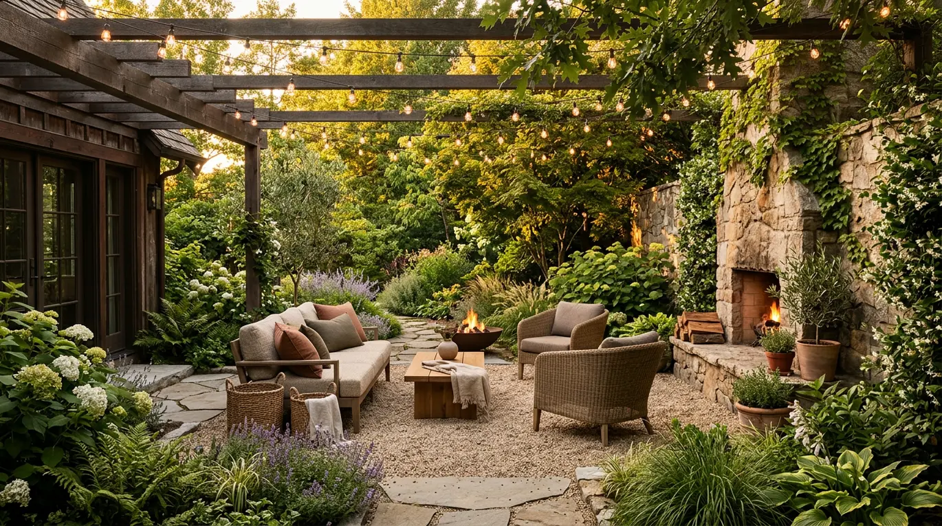 pea gravel patio ideas, backyard landscaping, outdoor living space, DIY patio