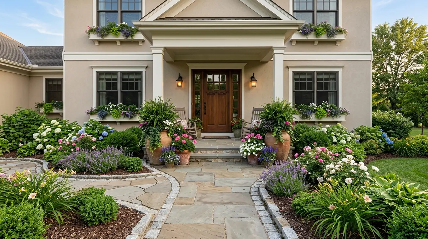 front porch landscaping ideas, curb appeal, outdoor entryway decor, porch garden design