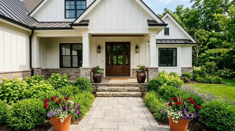 front entry landscaping ideas, curb appeal landscaping, entryway garden design, home exterior plants