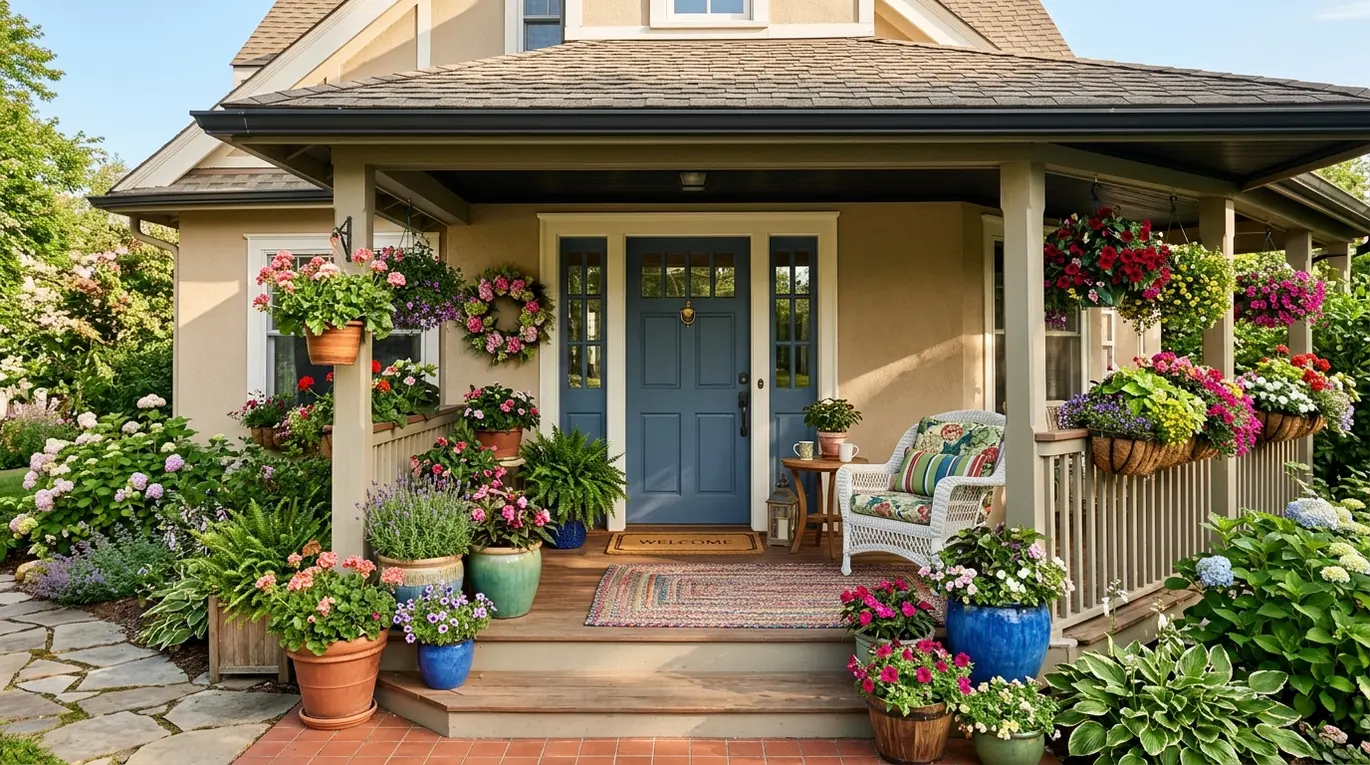 best front porch flowers, easy porch plants, colorful porch pots, flower arrangements porch
