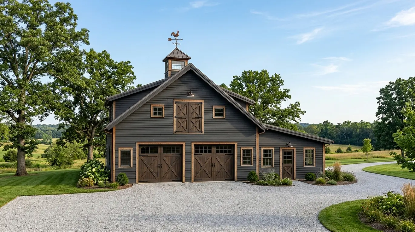 barn style garage design, rustic garage doors, modern farm garage, country garage ideas