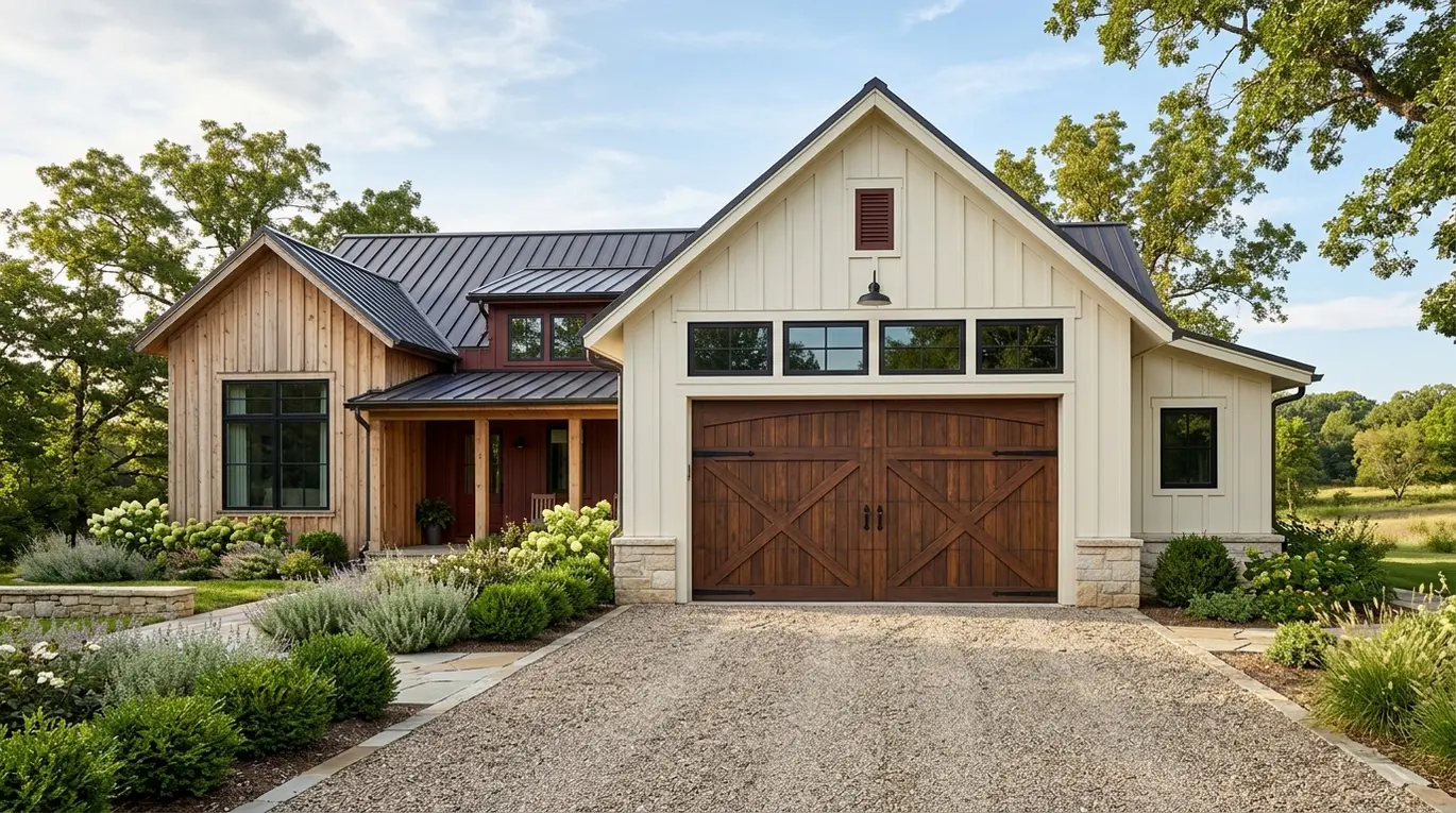 barn style garage door, rustic garage design, farmhouse garage ideas, carriage house garage