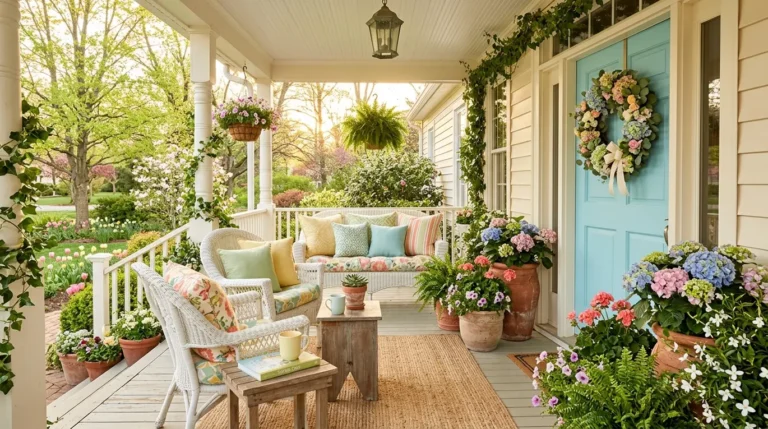 inviting spring porch ideas, spring decor outdoor, porch refresh spring, seasonal front porch