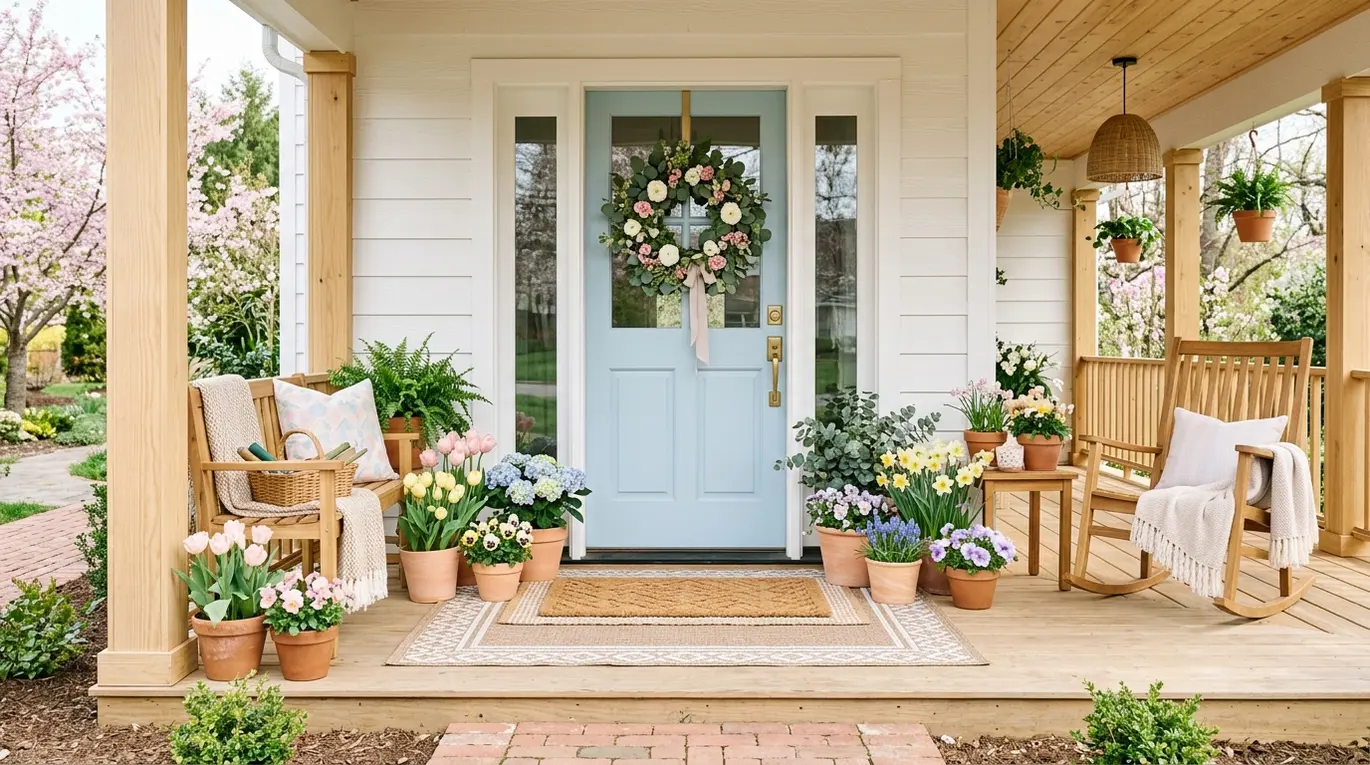 spring front porch ideas, spring porch decor, seasonal outdoor styling