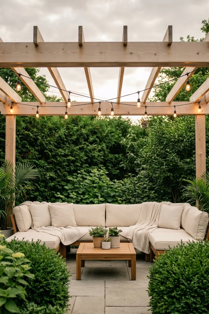 Pergola Lounges With Soft Lighting