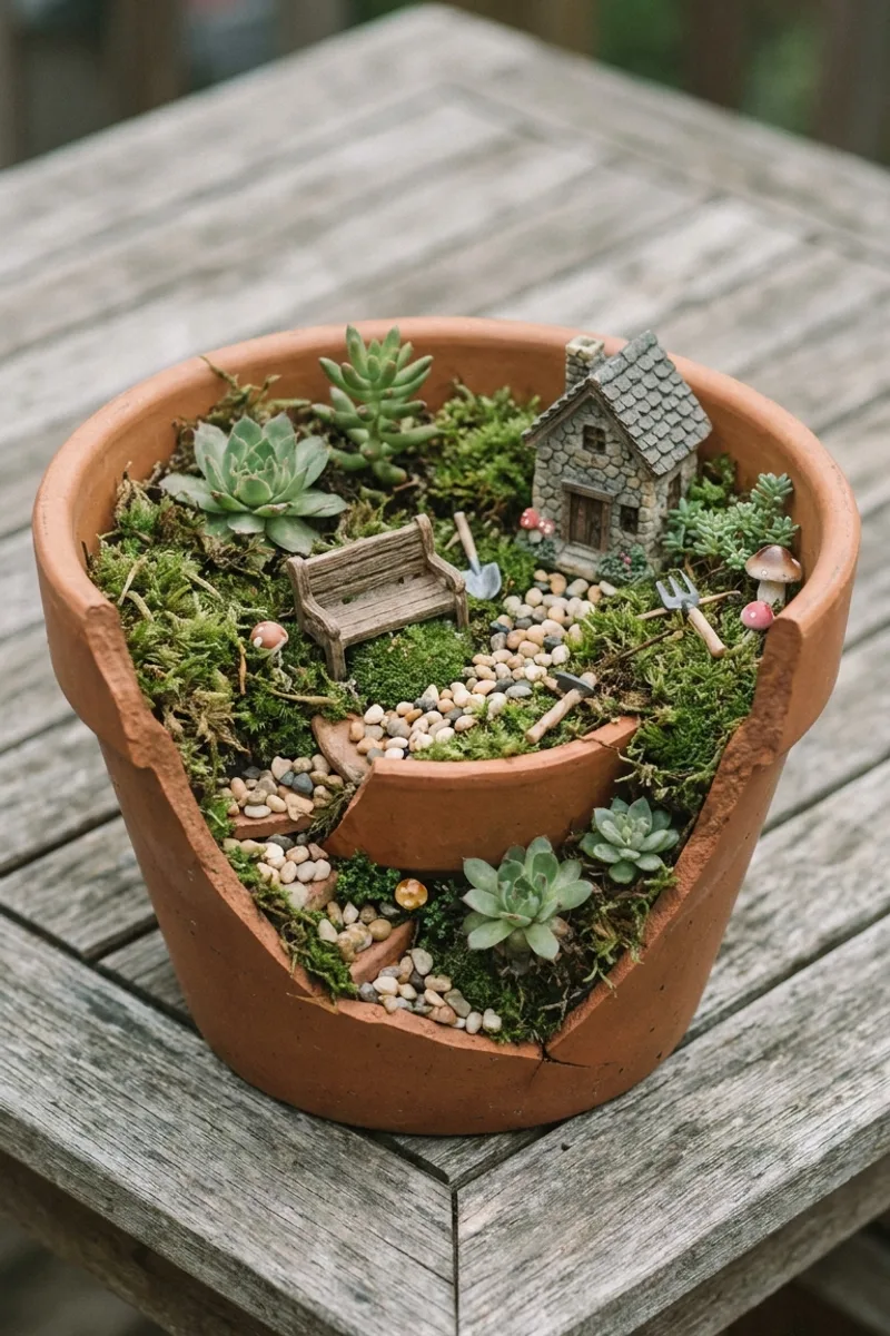 Broken Pot Fairy Gardens
