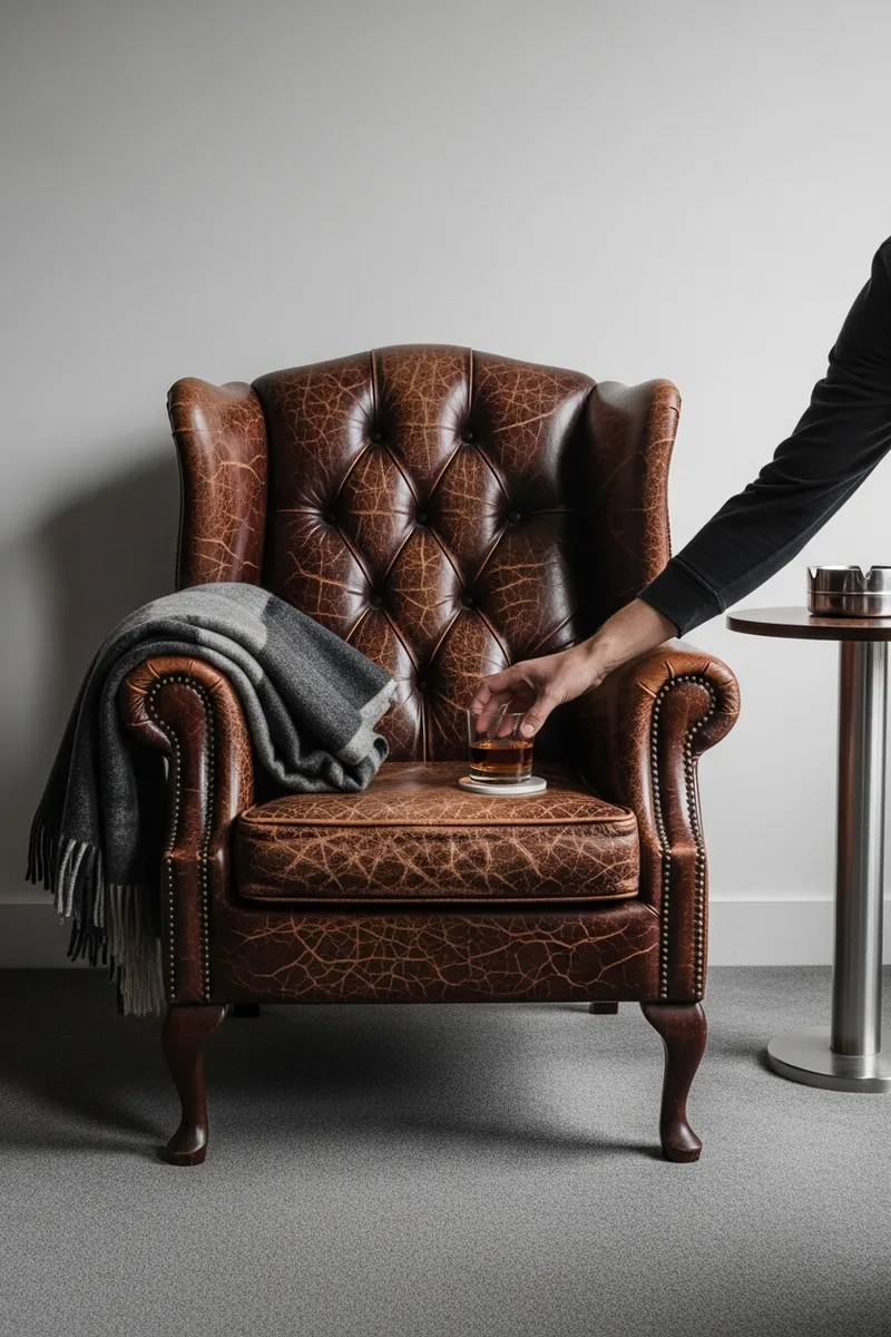 Worn Leather Wingback Chairs