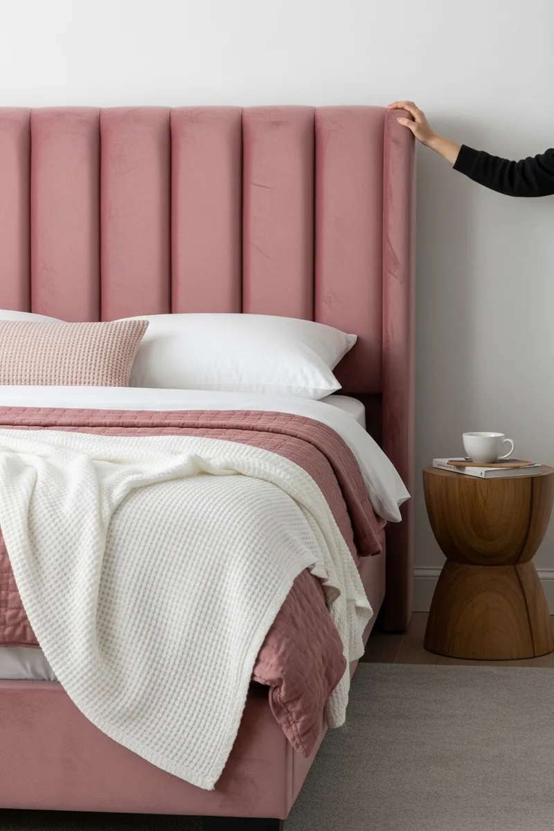 A Channel-Tufted Velvet Bed