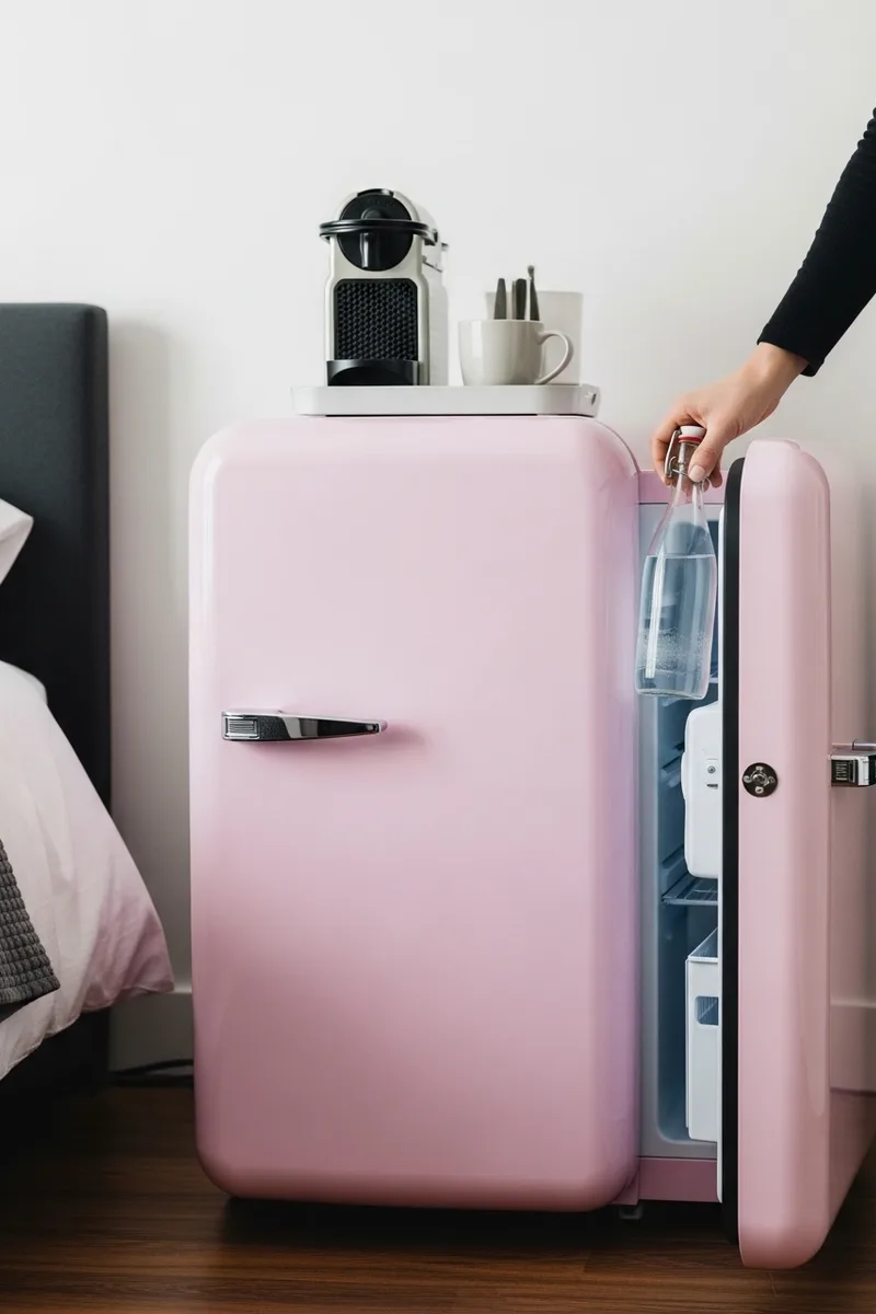 A Retro Pink Mini Fridge