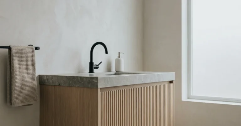 15 Fluted Woods and Matte Metals: Tactile Bathroom Finishes Everyone Wants