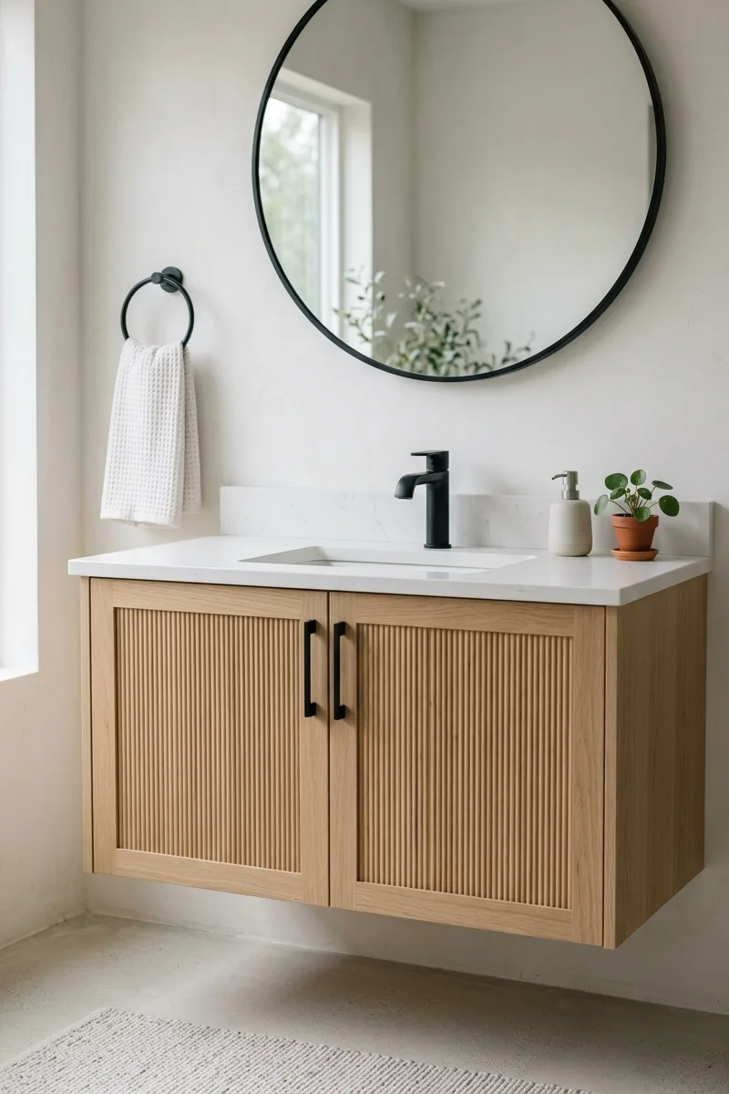 Fluted wood vanity panels